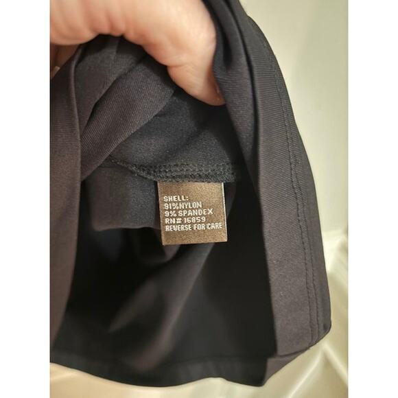 J Mclaughlin Dress Faux Wrap Midi Black Minimalist Capsule Medium 3/4 Sleeve - Picture 5 of 7